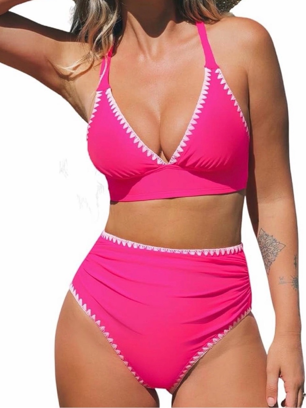 Cupshe Pink High-Waist Bikini Set